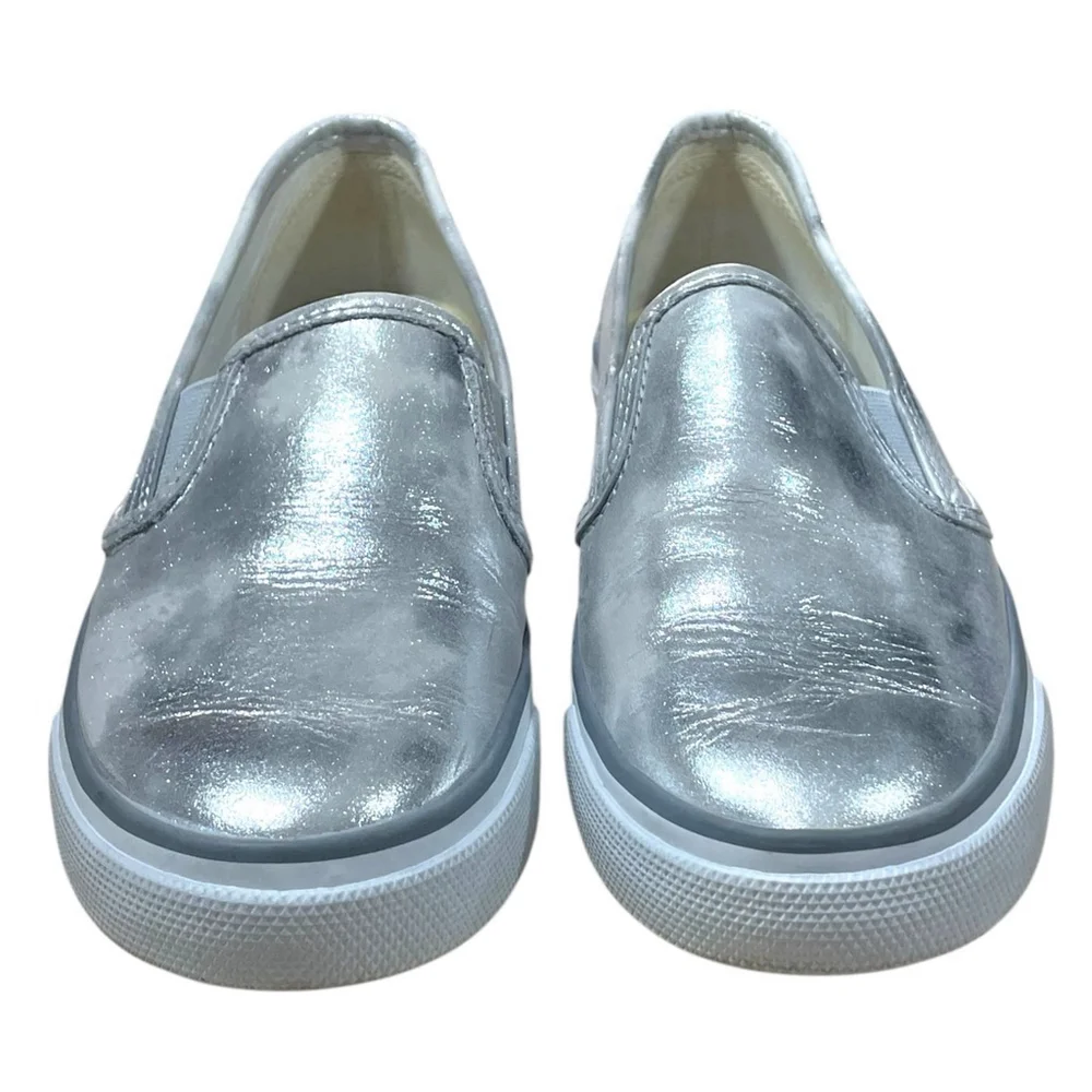 Sperry Top Sider Womens 7M Seaside Boat Shoe Brush Off Silver Sneakers STS95441